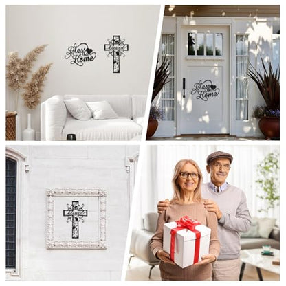 WANDIC 2Pcs Metal Cross Decor, 40 * 25cm Rustic Farmhouse Decor Prayer Text Hanging Wall Sculpture for Living Room Church Office Use Christian Gift
