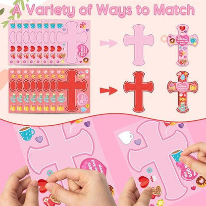 CY2SIDE Mothers Cross Stickers Sheet - 40PCS Make A Best Mom Cross Face Sticker with Heart Flower for Kid, DIY Religious Gift Craft Sticker Game Party Favor for Christian Sunday School Home Project - style: Mother Cross