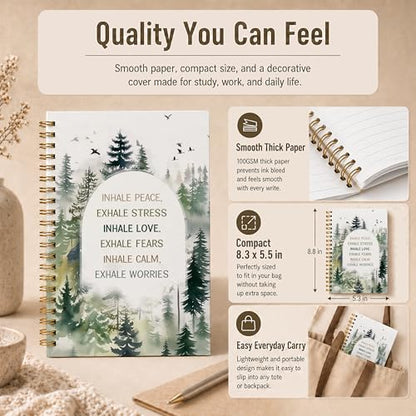Inhale Exhale Mental Health Spiral Notebook, Mental Health Therapist Counselor Gifts Journal, Nature Forest Landscape Therapy Hardcover Lined Notebook Journal, 5.5x8.3 Inch - color: pattern-13
