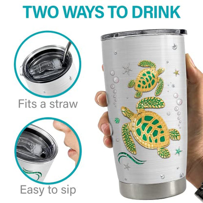 SANDJEST Personalized Sea Turtle Tumbler Jewelry Drawing Turtle 20oz 30oz Tumblers with Lid Gift for Daughter Women Sister Best Friend Christmas Birthday - color: Sea Turtles