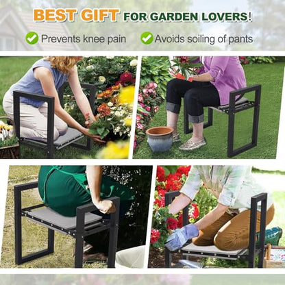 Garden Kneeling Stool Foldable, 2-in-1 Portable Kneeler and Seat with 12.6" Extra Wide Thickened Cushion, Comfortable for Gardening, Weeding, Outdoor Use - Support Up to 330lbs, Lightweight & Sturdy