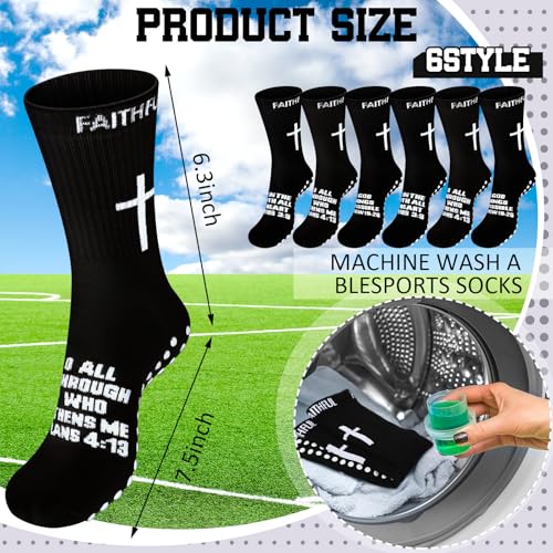 Glitopper 6 Pairs Cross Grip Soccer Socks US 6-13 christian - color: Black, style: Faithful