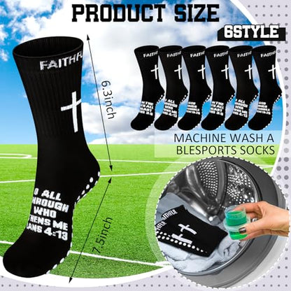Glitopper 6 Pairs Cross Grip Soccer Socks US 6-13 christian - color: Black, style: Faithful