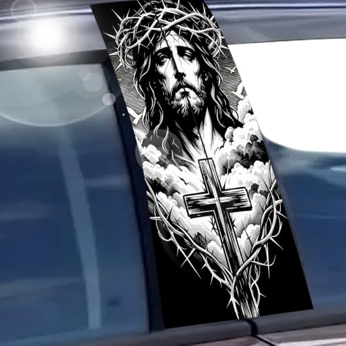 1 Pair Jesus Car B-Pillar Decals, Cross Car Center Pillar Stickers, Waterproof Vinyl Christian Vehicle Door Pillar Sticker Scratch Cover Sticker for Car Auto SUV (Vine Jesus) - color: Vine Jesus