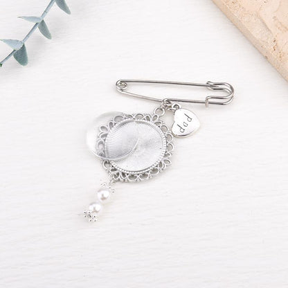 Wedding Double Picture Frame Brooch for Bride Grooms Boutonniece Pin for Wedding Bouquet - color: Dad