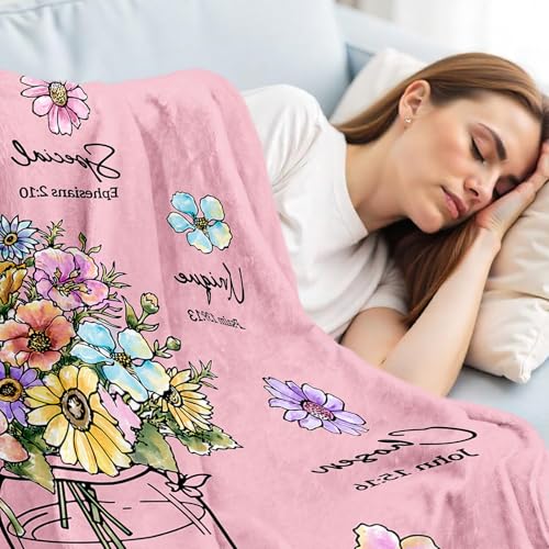 Christian Birthday Gifts for Women, Christian Religious Blanket with Flower - color: Pink, size: 80"x60"