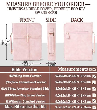 Vegan Leather Bible Cover Case, Bible Bag for Men Women, Gift Box Packaging - color: Pink