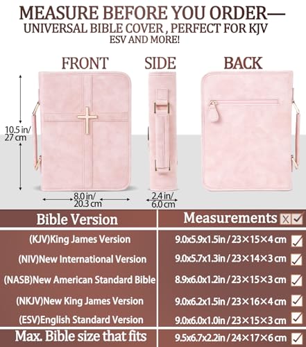 Vegan Leather Bible Cover Case, Bible Bag for Men Women, Gift Box Packaging - color: Pink