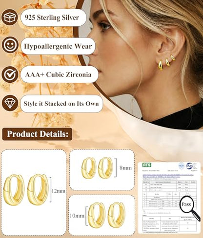 3Pairs Gold Cross Earrings for Women Hoops Huggie Earrings Stack Set - color: Gold-4