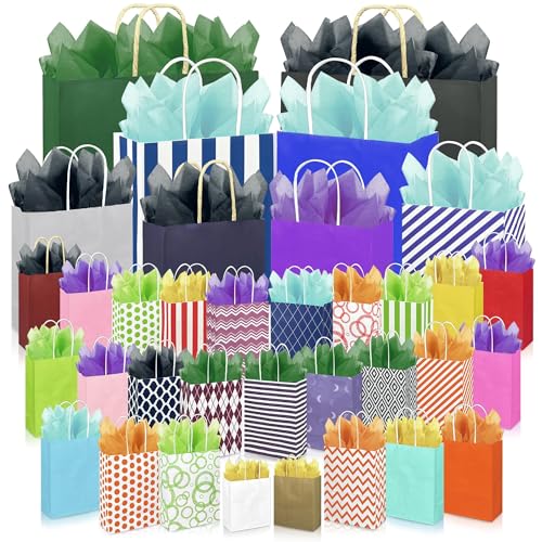 KEEPARTY 70 PCS Assorted Sizes Gift Bags with Handles Includes 35 Gift Bags 5 Sizes Multiple Colors 35 Tissue Papers 7 Color Bulk Perfect for Party Wedding Holiday and Gift Giving - size: 1 Count (Pack of 35)