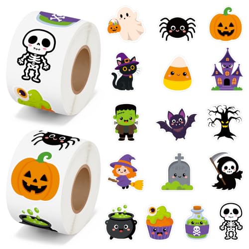 BeYumi Halloween Cute Sticker Roll - 1000Pcs Spooky Boo Skull Stickers Kids - style: Cute Halloween