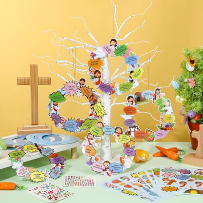 Hollowfly 48 Sets Christian Easter Wreath Craft Kit for Sunday School - style: Jesus