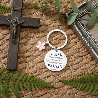 Bible Keyachain Christian Gifts for Women Cross Keychain Religious Gifts Bible Gift Faith Gift for Men - color: Faith Doesn't Make Things Easy