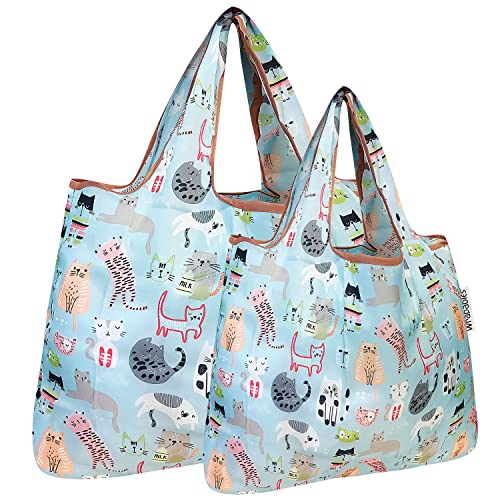 allydrew Large Foldable Tote Nylon Reusable Grocery Bags - color: Set of 2, Cool Cats, size: Large & Small (Set of 2)