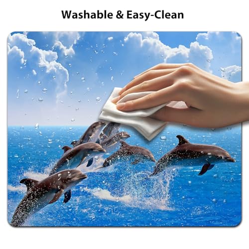 Dolphins Leaping in Harmony Over the Blue Ocean Mouse Pad, Mat for Desk - color: Cute Colorful Art Rec16