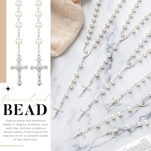 ROCEEI 24 Set Catholic Rosary Bead Bulk 8mm Glass Pearl Beads - color: White