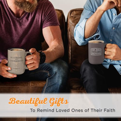 Christian Art Gifts Large Ceramic Coffee Scripture Mug for Men & Women - color: Tan & Black/Strong & Courageous