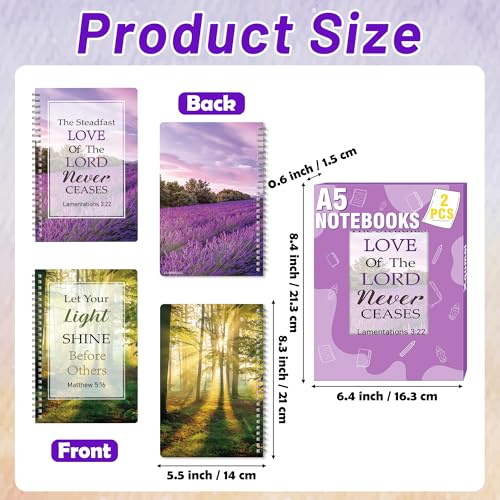 Xqumoi 2Pack A5 Natural Scenery Religious Spiral Notebooks - Bible Verses Notebooks, Ruled Lined Journal, Writing Notebooks, Inspirational Christian Christmas Gift, Sunday School Supplies - style: F-Forest Lavender