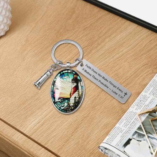 3D Glass Lighthouse Keychain with Bible Verses,Christian Gifts for Women Faith - color: Luke 1:37