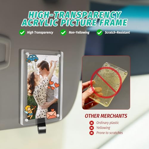 2Pcs Car Picture Holder for Sun Visor,Clear Acrylic & Strong Magnetic Car Visor Photo Clip with Safe Driving &Guardian Icons Stickers, Cute Car Accessories,Gift for Family & Friends (2.4x3.5) - size: 2.4x3.5