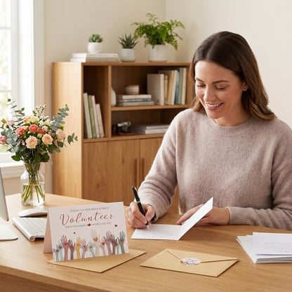 60 Volunteer Thank You Cards with Envelopes and Stickers, Bulk Appreciation Gifts Set for Volunteers, Church, Ministry, Charity Supplies, 5.91x3.94 Inch Folded Cards, 75 Stickers