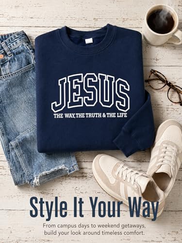 Christian Sweatshirts for Women Jesus Fleece Oversized Pullover Faith God Tops Crewneck Y2K Longsleeve - color: 5-navy, size: Small
