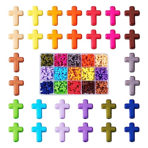 FASHEWELRY 225Pcs Acrylic Cross Beads for Bracelets - Assorted Color Crosses Crucifix Christian Beads Chunky Rosary Spacer Bead for Necklaces, Key Chains, Jewelry Making Easter Supplies - color: Cross-Mixed Color