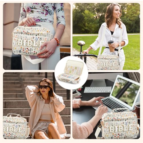 Quilted Large Bible Cover Case for Women with Durable Handle,Freshness