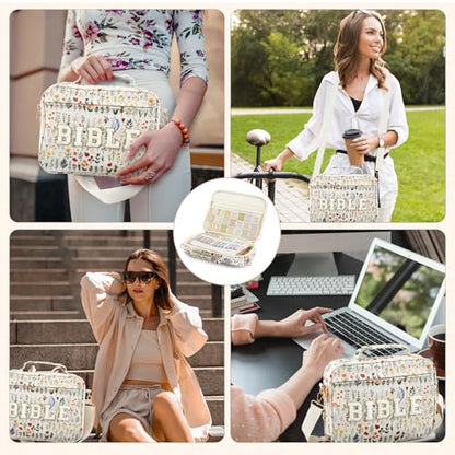 Quilted Large Bible Cover Case for Women with Durable Handle,Freshness