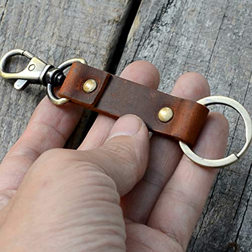 JJNUSA Genuine Leather Keychain Walnut Leather Key Holder Mens Belt Key Chain Ring Fob - color: Brown