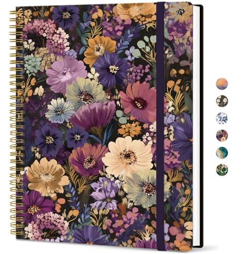 Taja Large Spiral Lined Journal for Women and Men, Notebook for Work - color: R-Midnight Bloom
