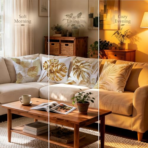 OBSEDE Golden Leaf Throw Pillow Covers 18 x 18 Set of 4 Single Side Print - color: Gilded Botanical Line Drawing, size: 18" x 18" (Pack of 4)
