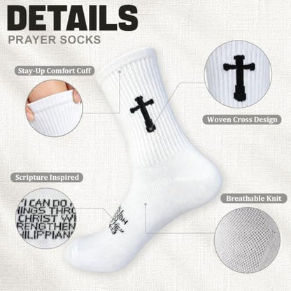3 Pairs Unisex Cross Socks,Gifts for Christian: Easter Christmas - color: Philippians 4:13 - White