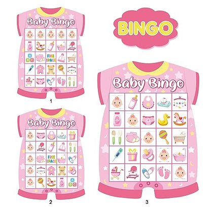Baby Shower Bingo Cards - 24 Guests Pink Newborn Baby Bingo for Shower Party Supplies - color: Baby Girls