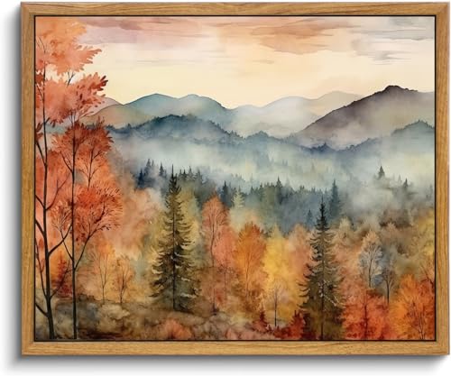 KBKBART Framed Fall Forest Wall Art Decor Vintage Landscape Prints 8x10inch - color: Autumn Landscape, size: 10"L x 8"W