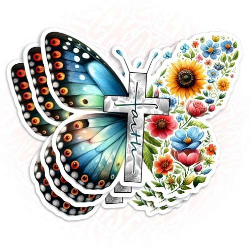 (3Pcs) Christian Faith Jesus Sticker Bible Stickers Christian Floral Butterfly Motivation Quotes 2" Waterproof Die-Cut Vinyl Laptop Water Bottle Inspirational Sticker Birthday Gifts 2 Inches - size: 2x2