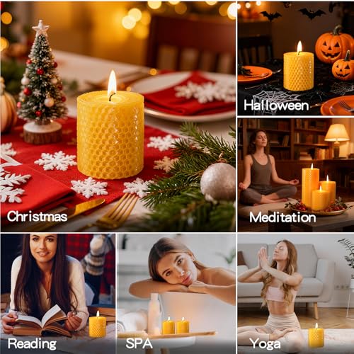 Beeswax Pillar Candles,Non-Toxic Honeycomb Bees Wax Candle for Home,Yellow - color: 2.8x3in, size: 6pcs