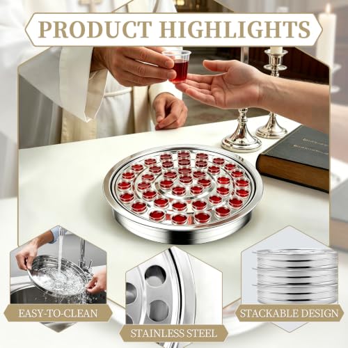 Stainless Steel Communion Tray, 40 Cup Openings, Stackable Silver Church Communion Cup Holder for Worship Services and Holy Communion Supplies, 1 Silver Wine Tray, No Lid - color: Silver