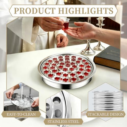 Stainless Steel Communion Tray, 40 Cup Openings, Stackable Silver Church Communion Cup Holder for Worship Services and Holy Communion Supplies, 1 Silver Wine Tray, No Lid - color: Silver