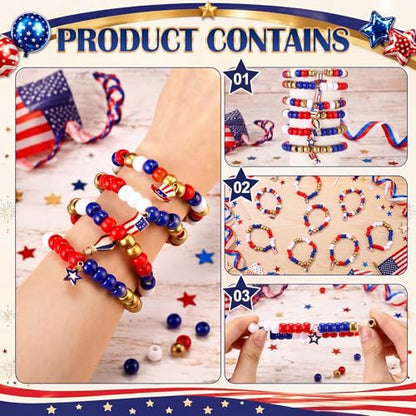 Soulchen 902 Pcs/24 Sets 4th of July Beads Bracelets Craft Kit Patriotic - style: 4th of July
