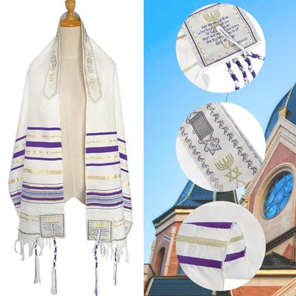 Tallit Prayer Shawl with Bag, Soft Fabric 70"x 20" Tallit Prayer Cloth Israel for Men & Women - color: Purple