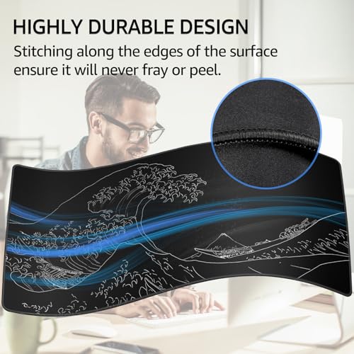 KTRIO Large Gaming Mouse Pad, Desk Mat, 31.5 x 15.7 in, Kanagawa Wave, XXL - color: Kanagawa Wave, size: 31.5l X 15.7w Inches