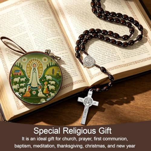 Wooden Catholic Rosary Beads, Rosarios Catolicos with Decorative Prayer Box - color: Brown (5)