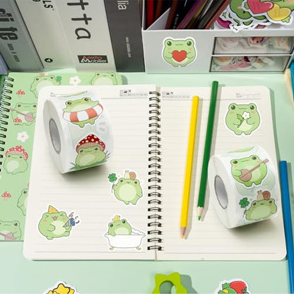Cartoon Frog Sticker Rolls, 1000Pcs Frog Animal Stickers 2 Rolls - style: Cartoon Frog