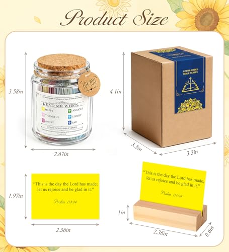 Bible Verse Jar, Prayer Jar Scripture Cards with Wooden Stand for Daily Encouragement, Baptism Christian Religious Birthday for Women,Men,Mother Day Gift Mom,Grandma