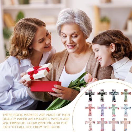 Resurhang 48 Pcs Magnetic Bookmark Cross Bible Verse Marker, Flower - style: Flower
