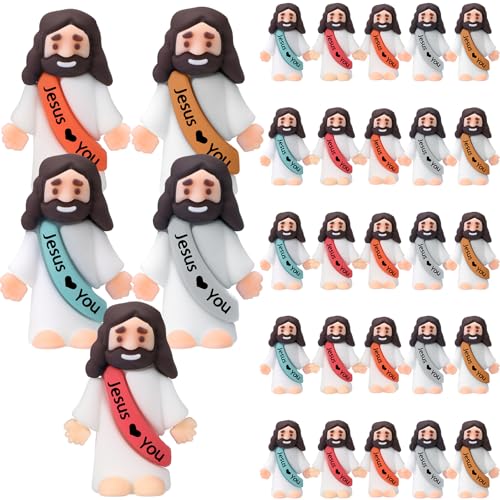 Bememo 25 Pcs Mini Jesus Figures Little Jesus Figurines,Bohemia Colors - color: Bohemia Colors