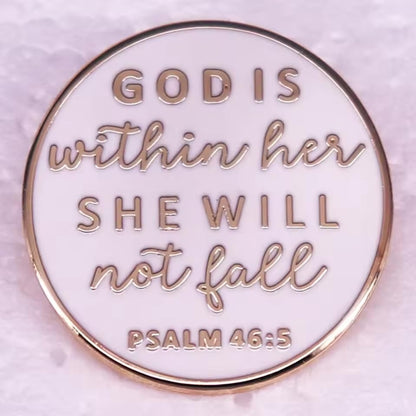 Christian Inspiration Enamel Lapel Pin PSALM 46:5 God Is Within Her She Will Not Fall Badge Brooch For Christian Gift