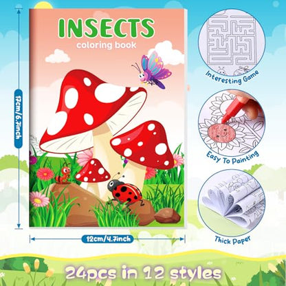 BenLouis 24 Insect Mini Coloring Books with 24 Crayons for Kids Bulk - style: Insects