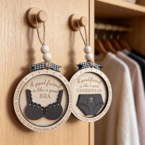 Funny Best Friend Christmas Ornament with Bra & Underwear Pun Design - color: Multi Color
